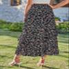 BTFBM Women 2025 Summer Spring Boho Long Skirts Dress Floral Print Elastic Waist Split Ruffle High Low Beach Maxi Skirt(Print Floral Black, X-Large) view 4