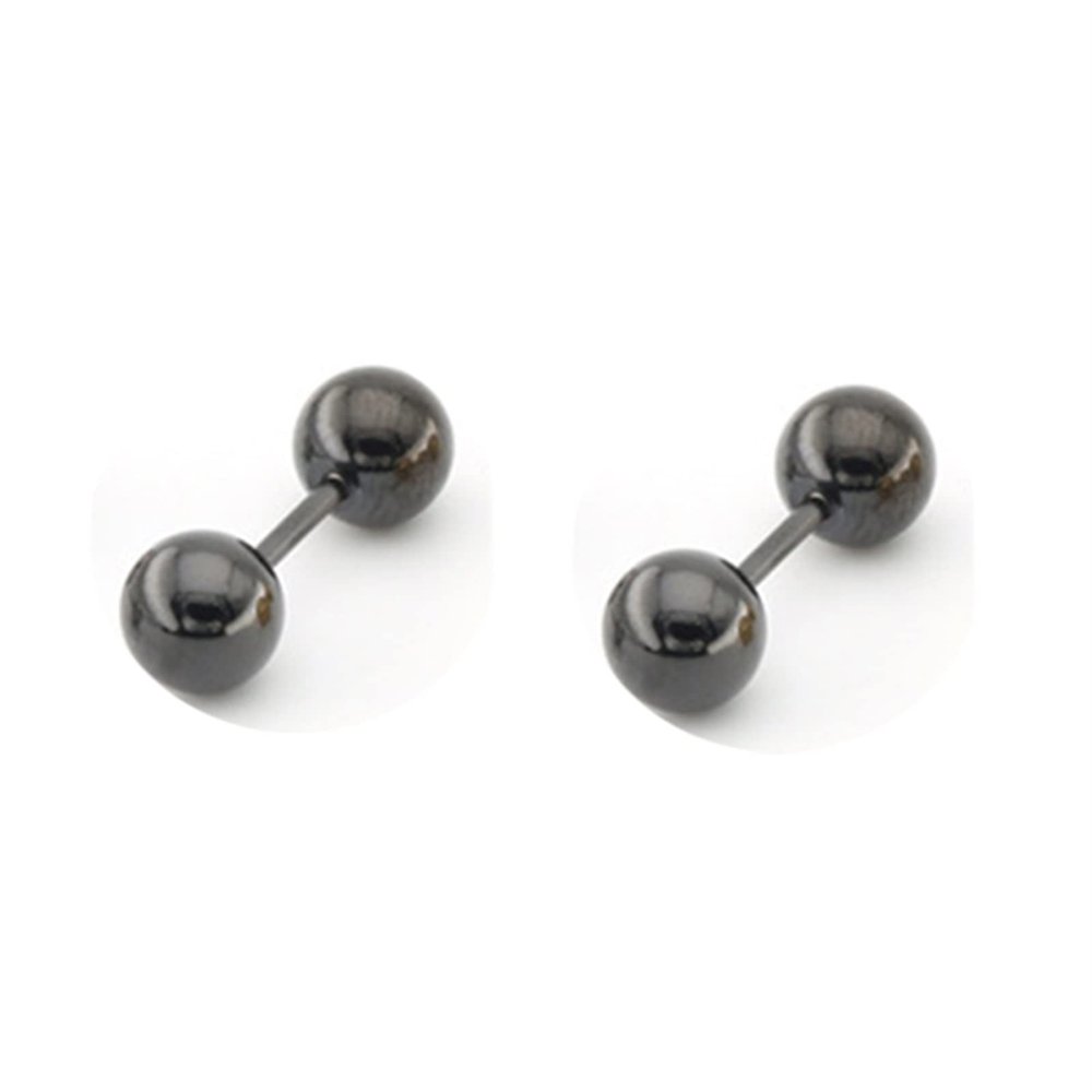 2Pair Medical Titanium Steel Stud Earring Small Ball Screws Small Earrings Ear Bone Nail Lip Piercing Body Jewelry (Main Stone Color : Ball Silze 5mm, Metal Color : Black)
