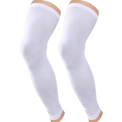 Kuangmi Full Leg Compression Sleeves Knee Braces Pain Relief for Cycling Running Marathon Basketball 1 Pair (White, XL)