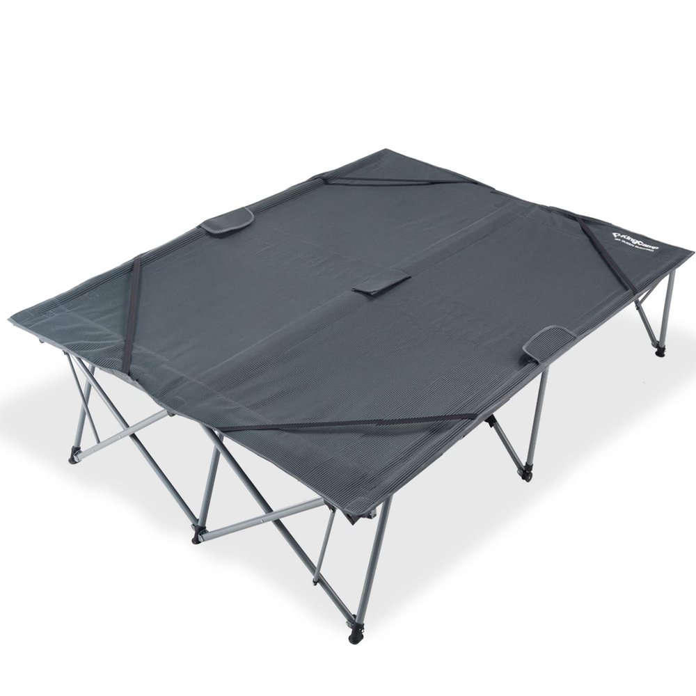 KingCamp 2 Person Queen Size Camping Cot, Folding Portable Double 550lbs Heavy Duty Oversized Large Wide XXL Foldable Sleeping Bed with Carry Bag for Two Adult Outdoor Travel Tent, Grey