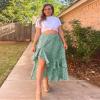 BTFBM Women 2025 Summer Spring Boho Long Skirts Dress Floral Print Elastic Waist Split Ruffle High Low Beach Maxi Skirt(Print Floral Green, Medium) view 2