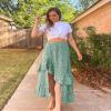 BTFBM Women 2025 Summer Spring Boho Long Skirts Dress Floral Print Elastic Waist Split Ruffle High Low Beach Maxi Skirt(Print Floral Green, Medium) view 3