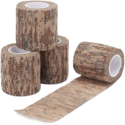 DROK 4 Roll Camo Tape, 1.97in x 14.76ft Antislip Adherent Breathable Protective Camouflage Wrap Bandage for Bat Kit Travel Camping, 4.92Yard Flexible Elastic Desert Cling Covering Camo Tape
