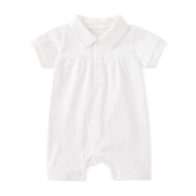 pureborn Baby Boy Baptism Outfit Infant Short Sleeve Collared Christening Romper Summer Cotton One-Piece 3-6 Months Off White