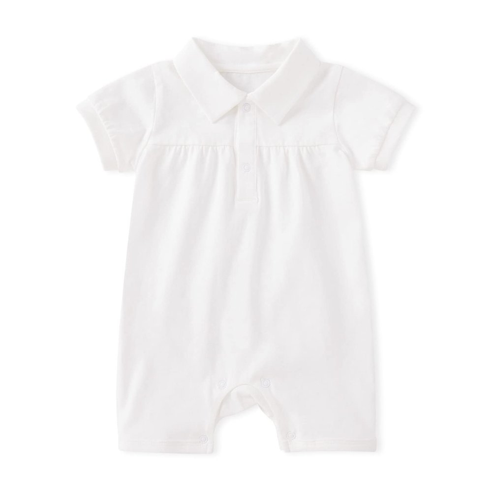pureborn Baby Boy Baptism Outfit Infant Short Sleeve Collared Christening Romper Summer Cotton One-Piece 3-6 Months Off White