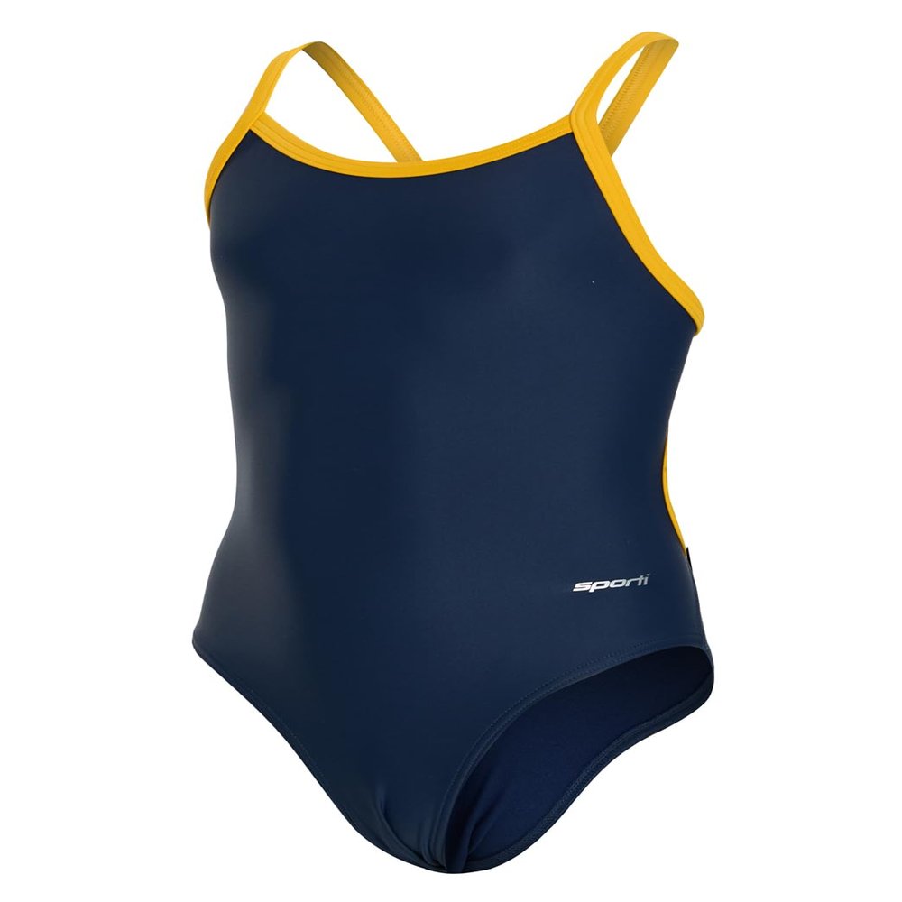 Sporti Solid Piped Thin Strap One Piece Swimsuit (26, Navy/Gold)