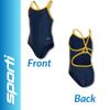 Sporti Solid Piped Thin Strap One Piece Swimsuit (26, Navy/Gold) view 2