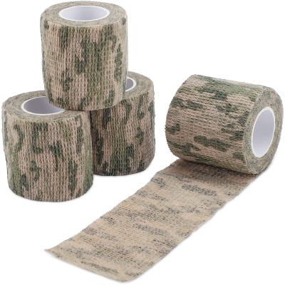 DROK 4 Roll Camouflage Tape, 1.97in x 14.76ft Non Reflective Matte Bandage Protection for Cameras Photography Flashlight Bike Camping fits, 4.92Yard Multi-Functional Self-Adhesive Camo Accessories