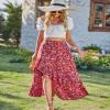 BTFBM Women 2025 Summer Spring Boho Long Skirts Dress Floral Print Elastic Waist Split Ruffle High Low Beach Maxi Skirt(Print Floral Red, Small) view 2