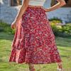 BTFBM Women 2025 Summer Spring Boho Long Skirts Dress Floral Print Elastic Waist Split Ruffle High Low Beach Maxi Skirt(Print Floral Red, Small) view 4