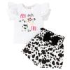 Viworld Baby Girl Two Birthday Outfits Ruffle Sleeve I'M Two Top + Cows Shorts Set Cake Smash Summer ClothesCows,2T view 1