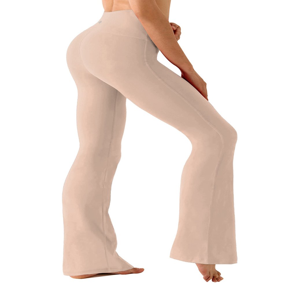 BUBBLELIME 29"/31"/33"/35"/37" 4 Styles Women's High Waist Bootcut Yoga Pants - Basic Nylon_Khaki L-33 Inseam
