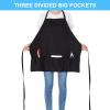Jubatus 2 Pack 3 Pockets 100% Cotton Adjustable Bib Apron Chef Kitchen Cooking Aprons for Women Men, Black view 2
