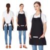 Jubatus 2 Pack 3 Pockets 100% Cotton Adjustable Bib Apron Chef Kitchen Cooking Aprons for Women Men, Black view 3