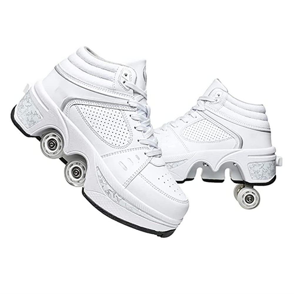 Multifunctional Roller Skates Shoes Adjustable Deformation Roller Shoes 2 in 1 Removable Pulley Skates Skating Rollerskates Girls Boys Adult Children's Automatic Walking Sports Shoes
