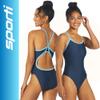 Sporti Solid Piped Thin Strap One Piece Swimsuit (30, Navy/Light Blue) view 2