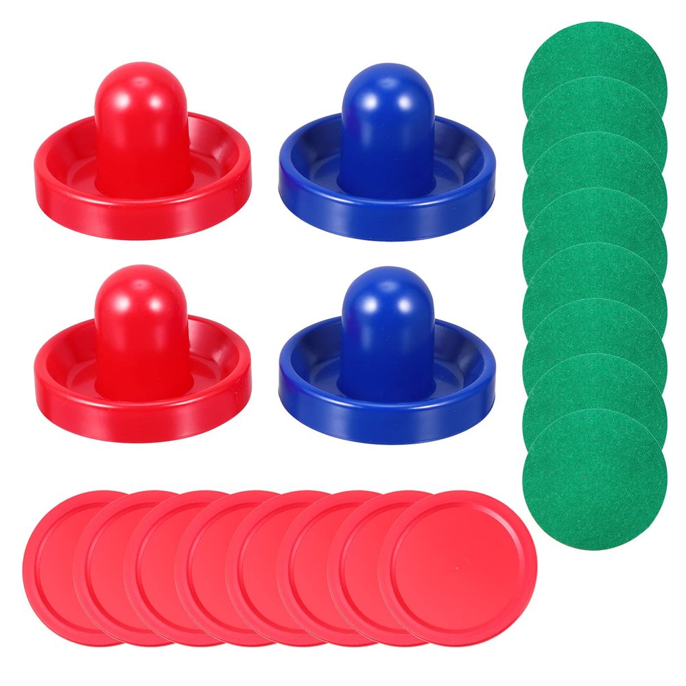1set Air Hockey and Puck Set Accessories for Game Tables Includes and Red Strikers Felt Pads Red Pucks for Family Fun