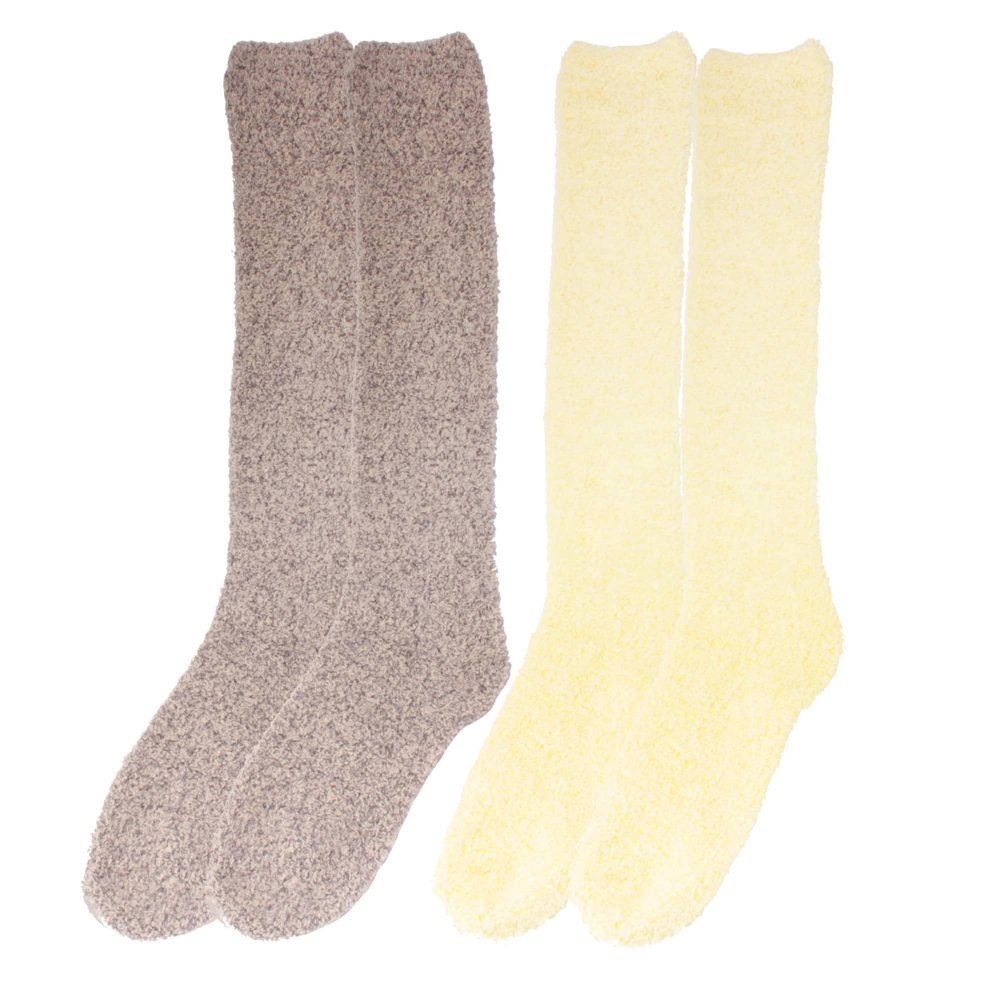 BambooMN Women's Fuzzy Feather Soft Cozy Knee High Socks - Assortment 2G - 2 Pair - Size X/L (10-13)