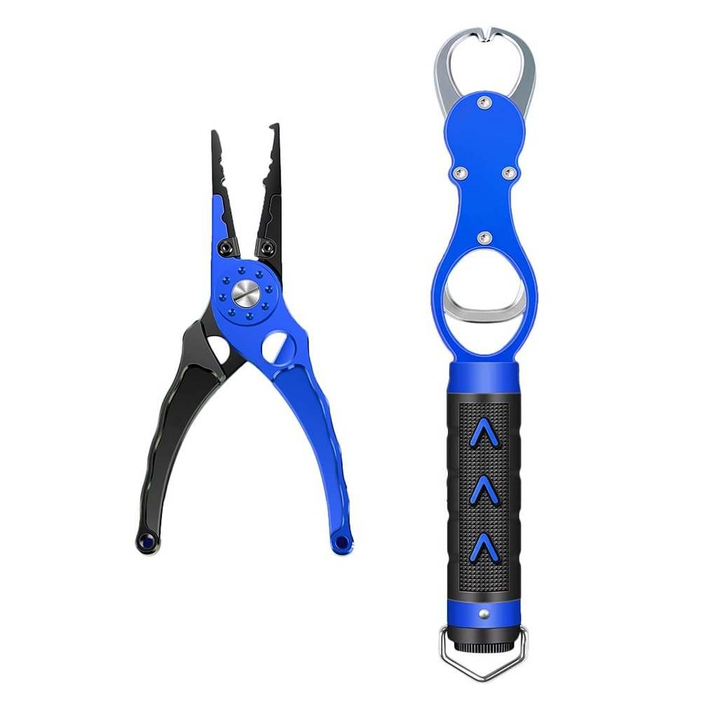LINFFSTR Aluminum Fishing Pliers and Fishing Lip Gripper with Lanyard and Sheath Weighable Fishing Gear Max to 18kg Saltwater Fishing Accessories for Cut Line Spilt Ring Remove Hook