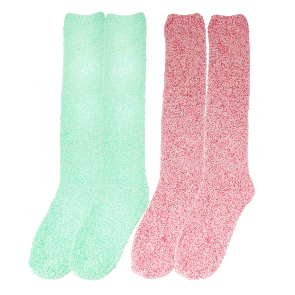 BambooMN Women's Fuzzy Feather Soft Cozy Knee High Socks - Assortment 2C - 2 Pair - Size X/L (10-13)