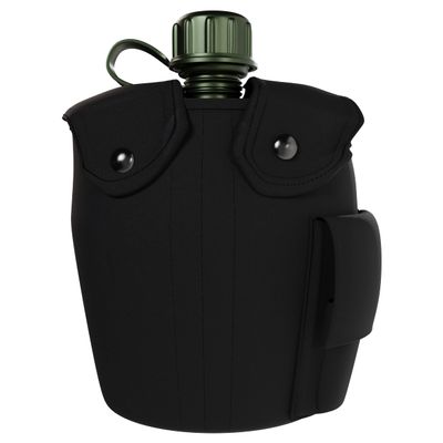 BaHoki Essentials Aluminum Canteen with Cover and Cup - Military Style Water Bottle Kit - for Outdoor Camping, Backpacking, Hiking (Black)