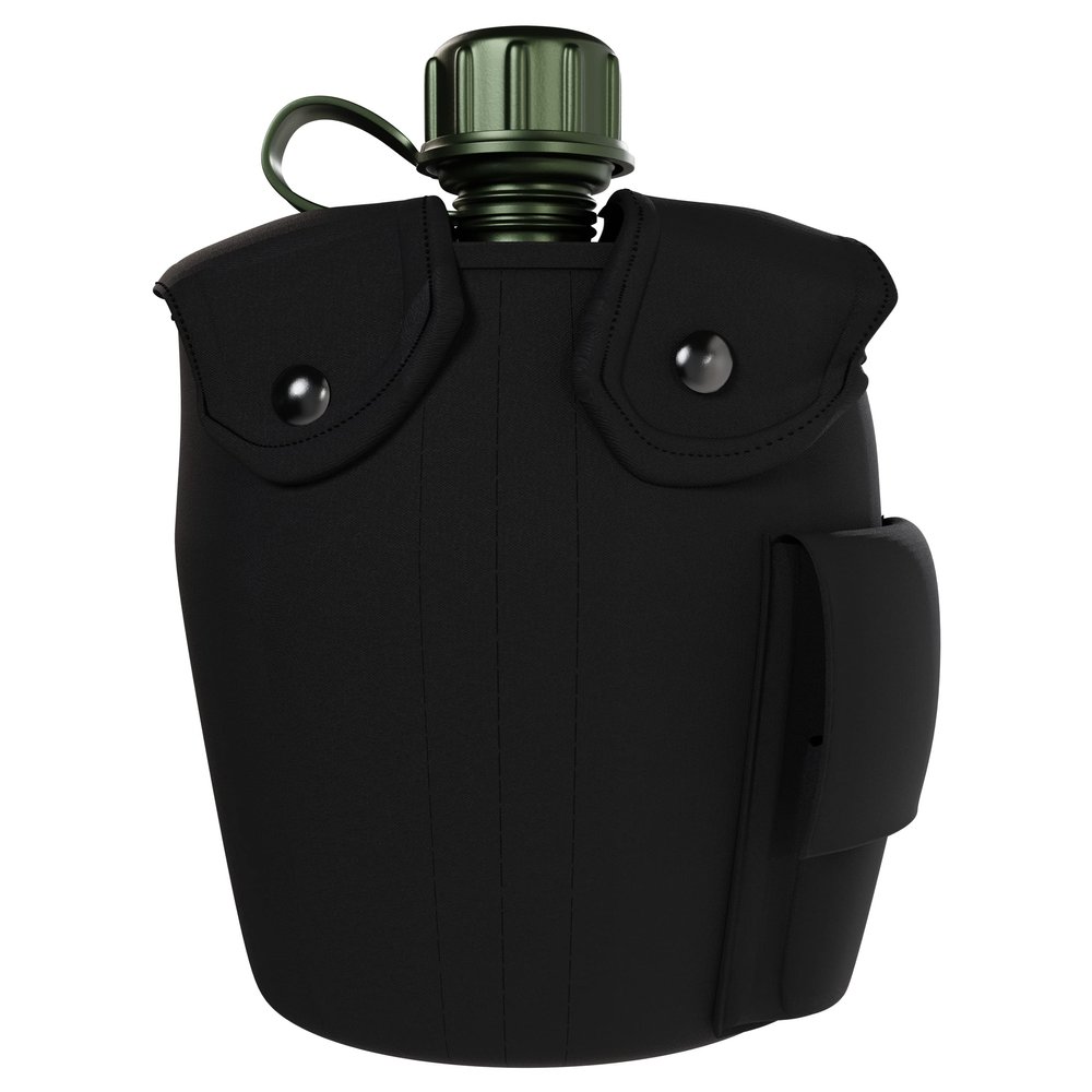BaHoki Essentials Aluminum Canteen with Cover and Cup - Military Style Water Bottle Kit - for Outdoor Camping, Backpacking, Hiking (Black)