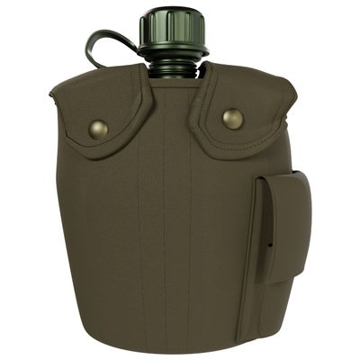 BaHoki Essentials Aluminum Canteen with Cover and Cup - Military Style Water Bottle Kit - for Outdoor Camping, Backpacking, Hiking (Green)