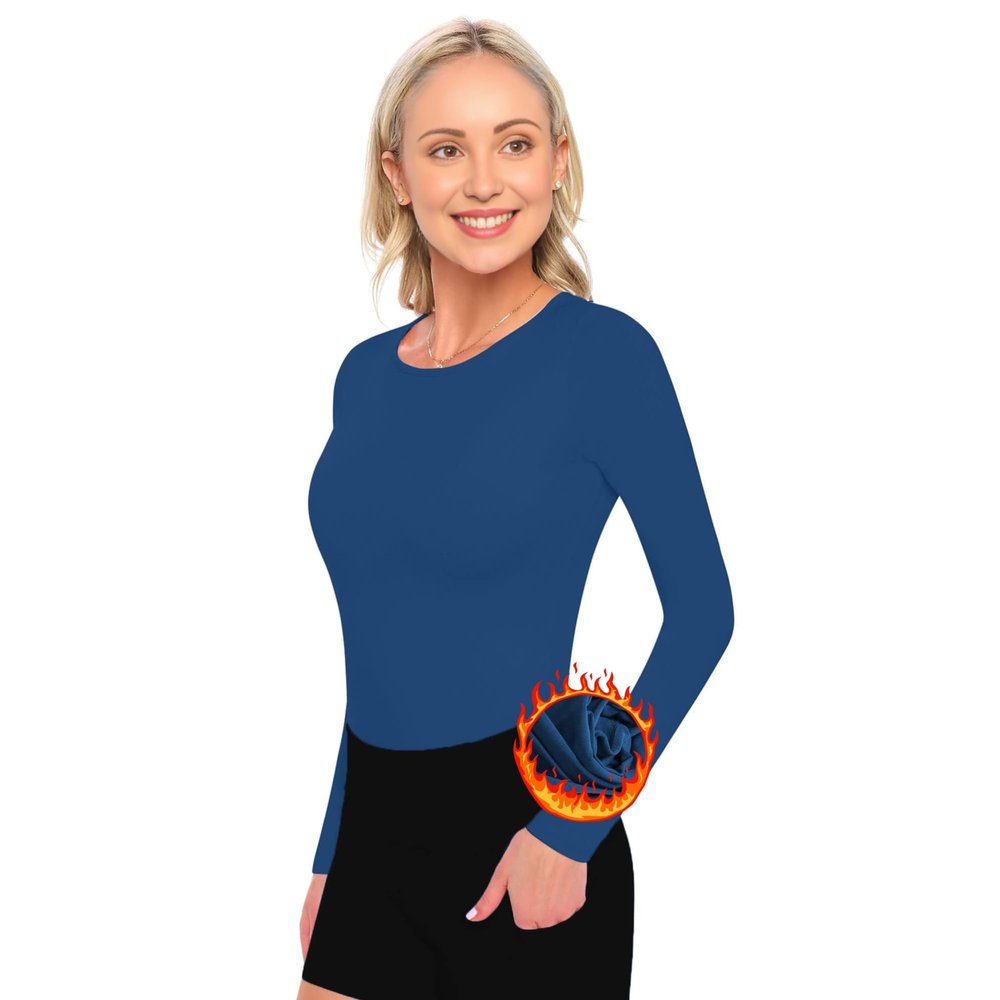ACTIVE UNIFORMS Women's Under Scrub Tee Crew Neck Long Sleeve T-Shirt (True Navy Blue, Large)