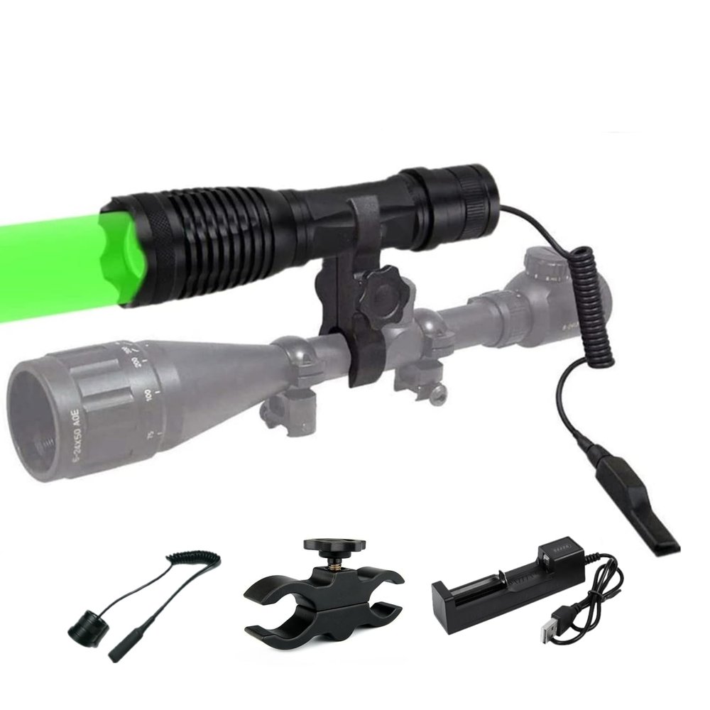WINDFIRE Green Light Flashlights, Long Range Hunting Light Spotlight, Single Mode LED Tactical Flashlight Zoomable, Predator Varmint Hog Light for Night Hunting, Fishing