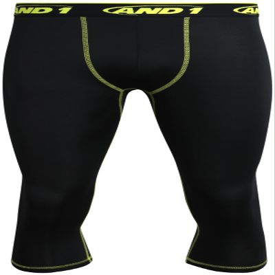 AND1 Mens Compression Pants - Athletic Performance Compression Leggings for Men - Full Length and Capri Base Layer Tights, Size X-Large, Black/Crop