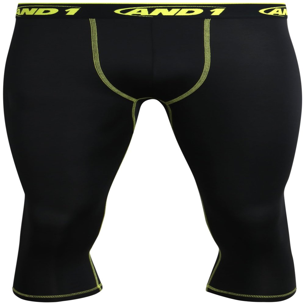 AND1 Mens Compression Pants - Athletic Performance Compression Leggings for Men - Full Length and Capri Base Layer Tights, Size X-Large, Black/Crop