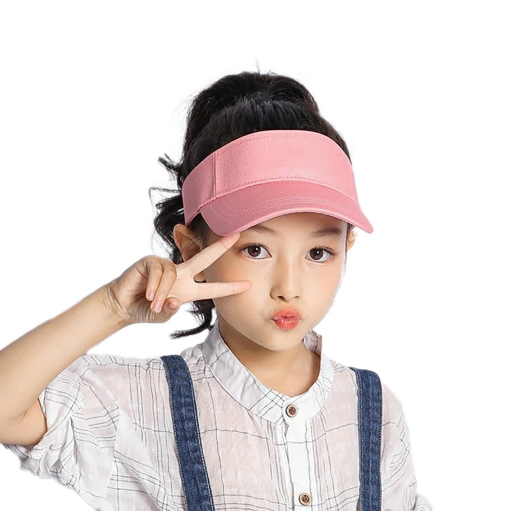 Sun Visor for Kids Adjustable Girls Sun Cap - Summer Outdoor UV Protection Sports Hat for 2 to 6 Years Pink