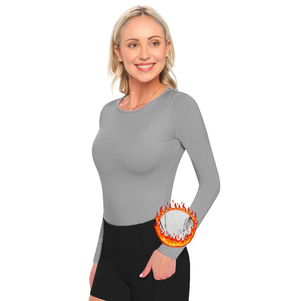 ACTIVE UNIFORMS Women's Under Scrub Tee Crew Neck Long Sleeve T-Shirt (Heather Grey, Small)