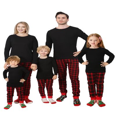 Family Feeling Little Girls Pajamas Long Sleeve Black Buffalo Plaid Cotton Pyjamas Christmas Boys Toddler Kid Pjs Size 2T