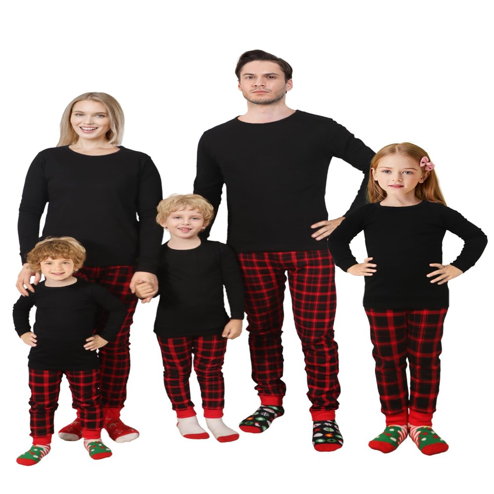 Family Feeling Little Girls Pajamas Long Sleeve Black Buffalo Plaid Cotton Pyjamas Christmas Boys Toddler Kid Pjs Size 2T