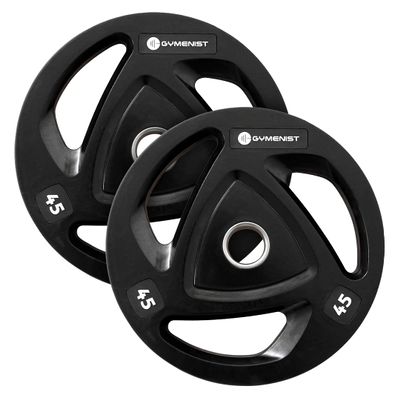 GYMENIST Premium Olympic Rubber Coated Metal Weight Plates for Men and Women  Durable Non Slip Grip and Long-Lasting Weights Plate Gym Sets for Home and Commercial Use (45 Lb - Pair, Rubber)