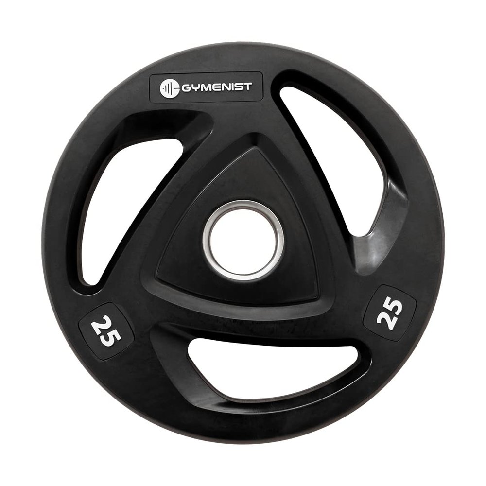 GYMENIST Premium Olympic Rubber Coated Metal Weight Plates for Men and Women  Durable Non Slip Grip and Long-Lasting Weights Plate Gym Sets for Home and Commercial Use (25 Lb - Single, Rubber)