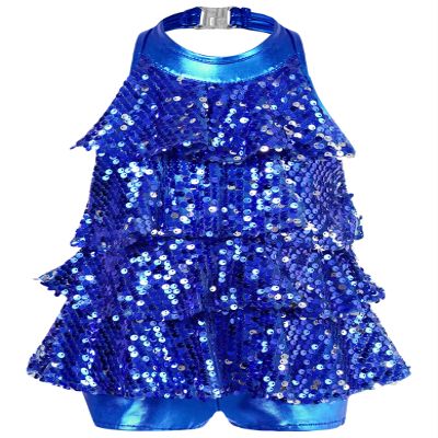 Manyakai Kids Girls Shiny Sequins Dance Costumes Sparkly Halter Ballet Gymnastic Leotard Ballroom Dancewear Royal Blue 14 Years