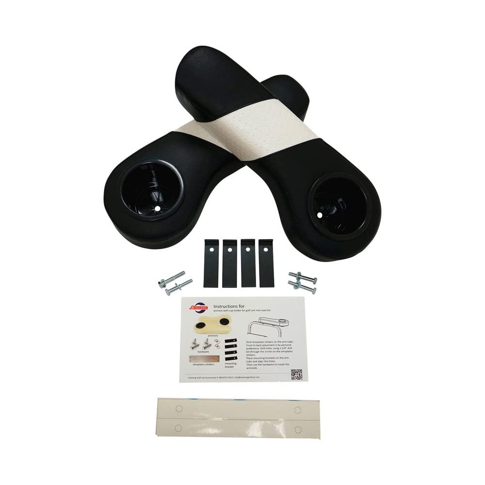Hardcore Parts Golf Cart Rear Seat Armrest Cushion w/t Cup Holder (Black/White)
