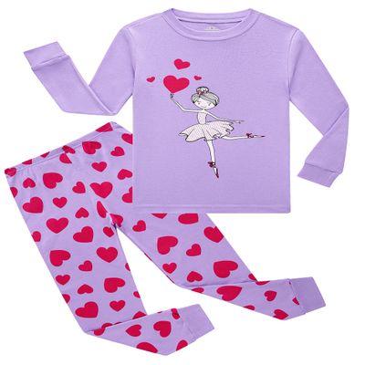 Family Feeling Little girls Love Heart Pajamas Long sleeve Cotton Kid Pjs 6