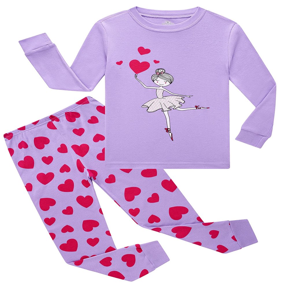 Family Feeling Little girls Love Heart Pajamas Long sleeve Cotton Kid Pjs 6