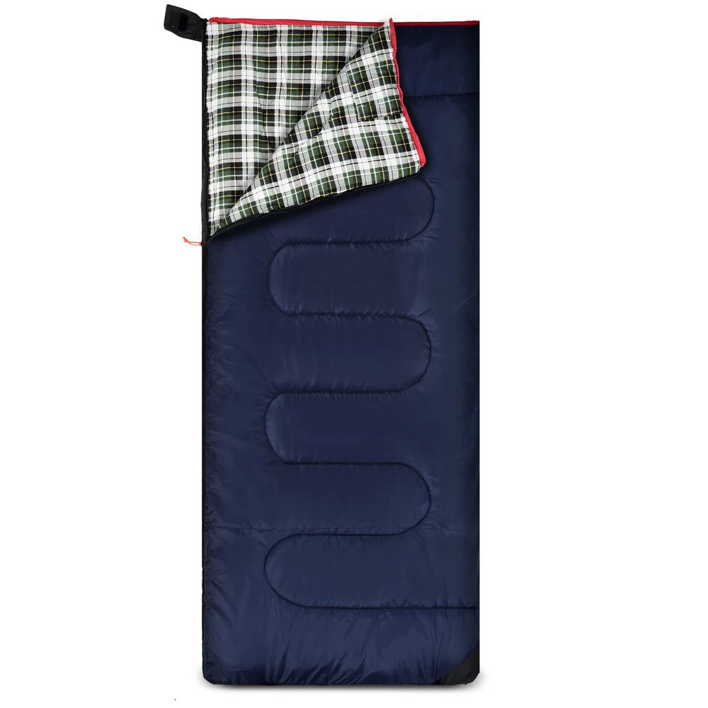 REDCAMP Outdoors Cotton Flannel Sleeping Bag for Camping Backpacking, Warm and Comfortable Envelope Sleeping Bags with 2lbs Filling, Green Plaid