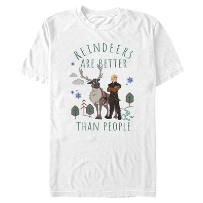 Disney Big Frozen Two Better Reindeers Men's Tops Short Sleeve Tee Shirt, White, Large