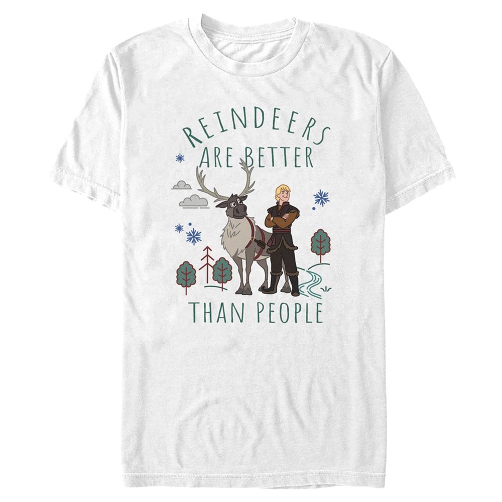 Disney Big Frozen Two Better Reindeers Men's Tops Short Sleeve Tee Shirt, White, Large