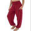 QIANXIZHAN Women's Harem Pants, High Waist Yoga Boho Trousers with Pockets Wine Red 2XL view 1