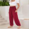 QIANXIZHAN Women's Harem Pants, High Waist Yoga Boho Trousers with Pockets Wine Red 2XL view 3