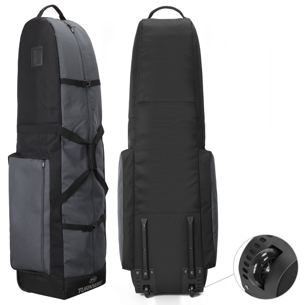 TurnWay Foldable Padded Golf Travel Bag, Heavy Duty 900D Polyester Golf Club Bag Waterproof Cart Bag with Wheels, Soft-Sided Spacial Size for Golf Gear Transportation (Gray)