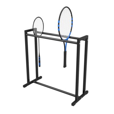 SRNS Free Standing Floor Tennis Racket Holder, Black Metal Badminton Racket Storage Rack, Children's Racket Stand, Mounting Hardware Included