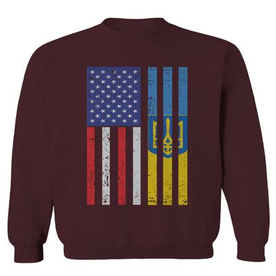 America Ukraine Vintage Flag Support I Stand with Ukrainian Peace Protest Men's Crewneck Sweatshirt (Maroon Large)