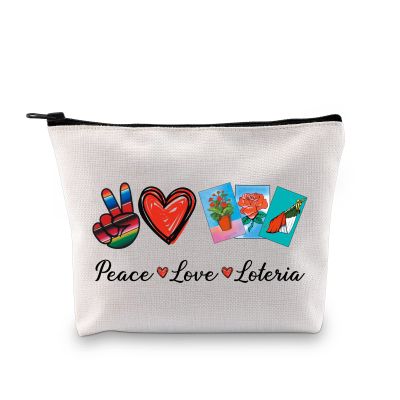 JXGZSO Funny Lottery Bag Mexican Storage Bag Lottery Gift Peace Love Loteria Canvas Bag With Zipper Lottery Themed Gifts